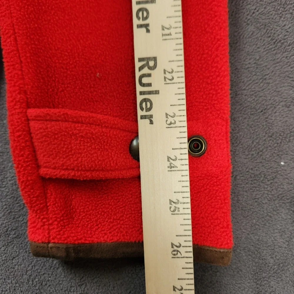 Vintage Polo Ralph Lauren Fleece Jacket Mens Small Red Full Zip‎ Leather Trim